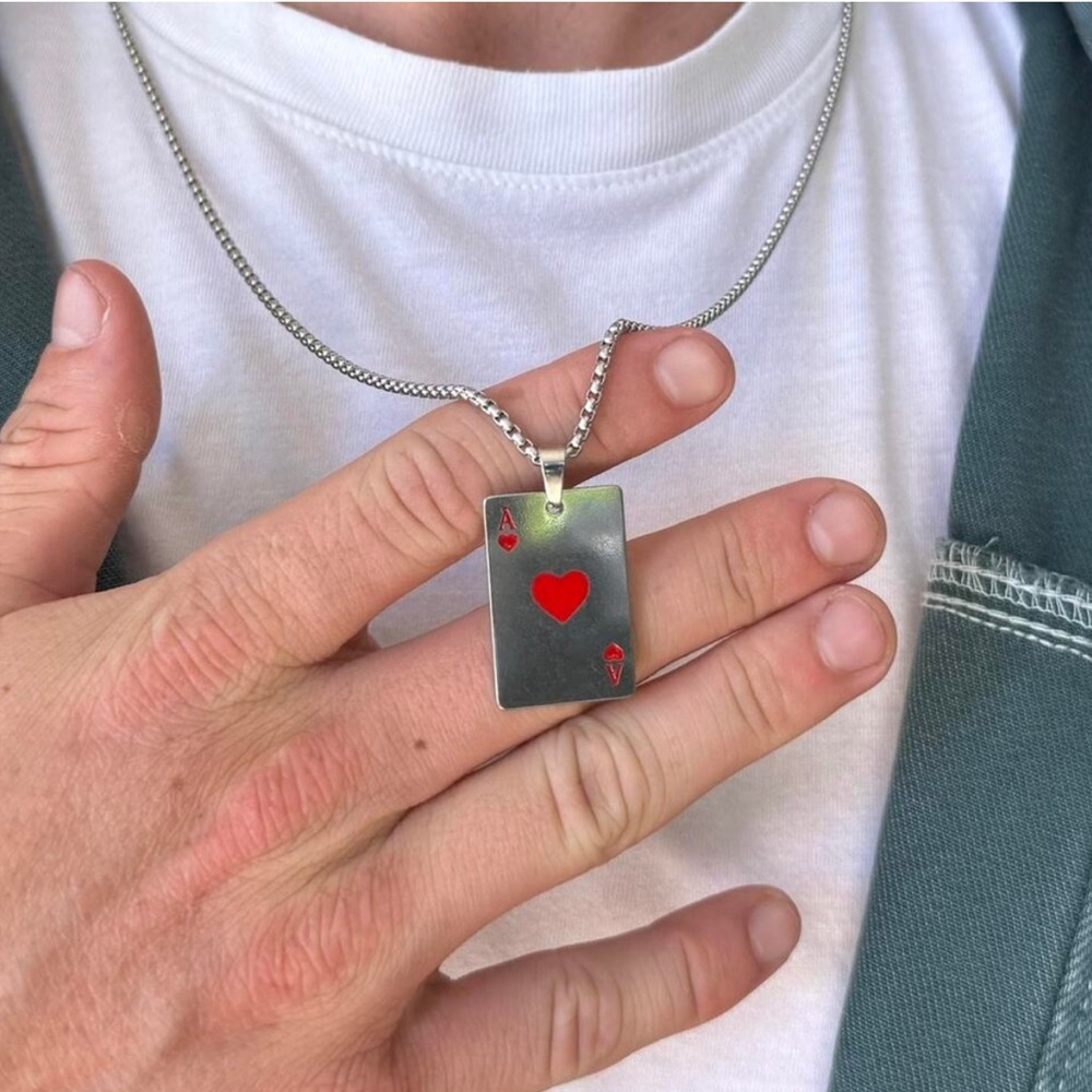 🆕Y2K Silver and Red Ace of Hearts Necklace- Unisex design